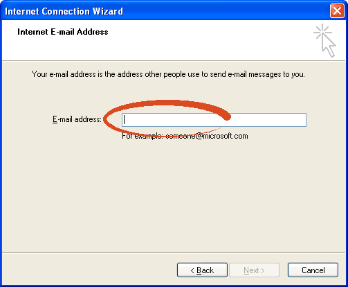 Outlook Express email address entry screen
