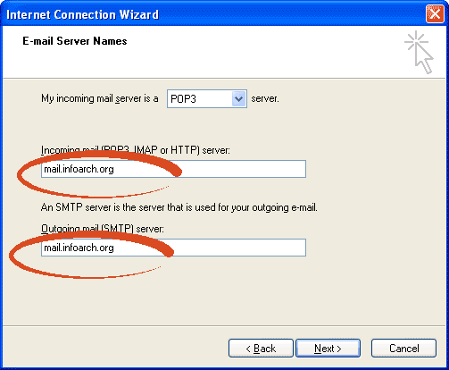 Outlook Express incoming and outgoing server settings