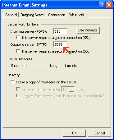Outlook XP advanced port settings